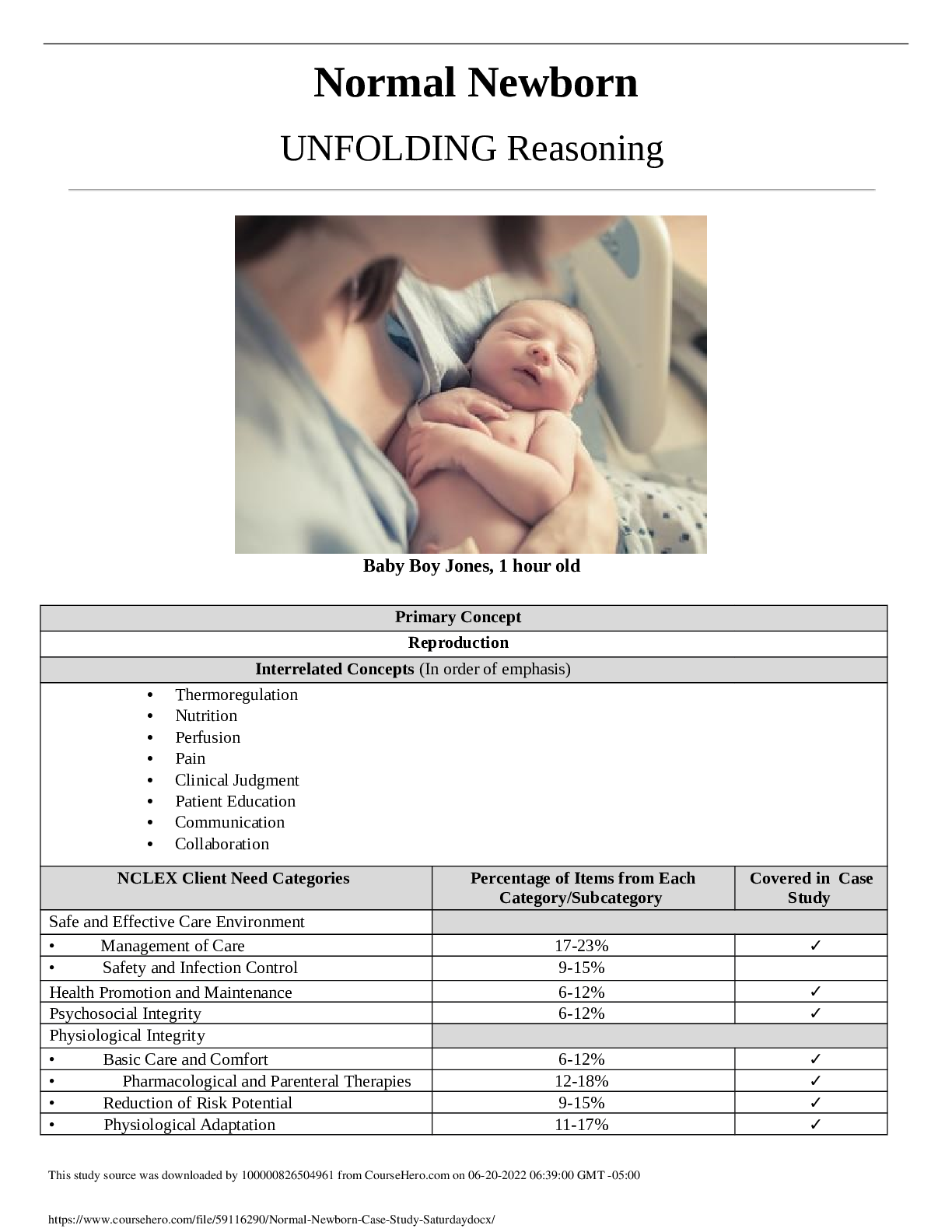 Preview of Normal Newborn UNFOLDING Reasoning Baby Boy Jones, 1 hour old
